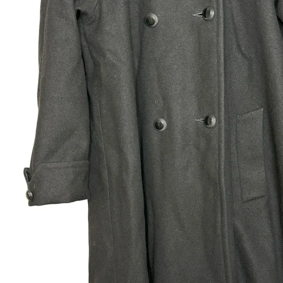 Vintage 90s DONNYBROOK Womens Full Length Wool Hooded Coat Rabbit Fur Trim Hood